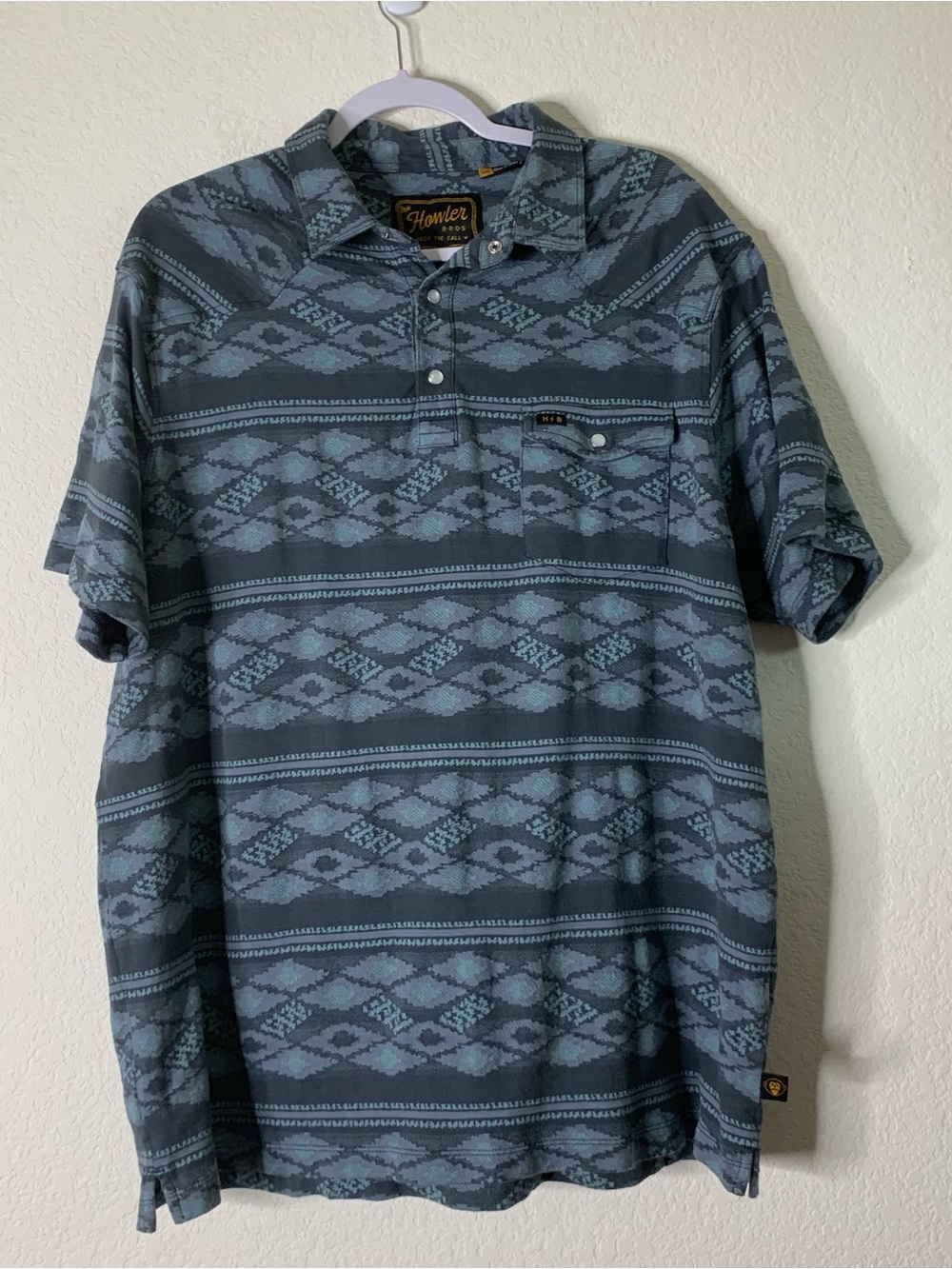 Howler bros Mens blue jacquard ranchero polo SS polo shirt XXL